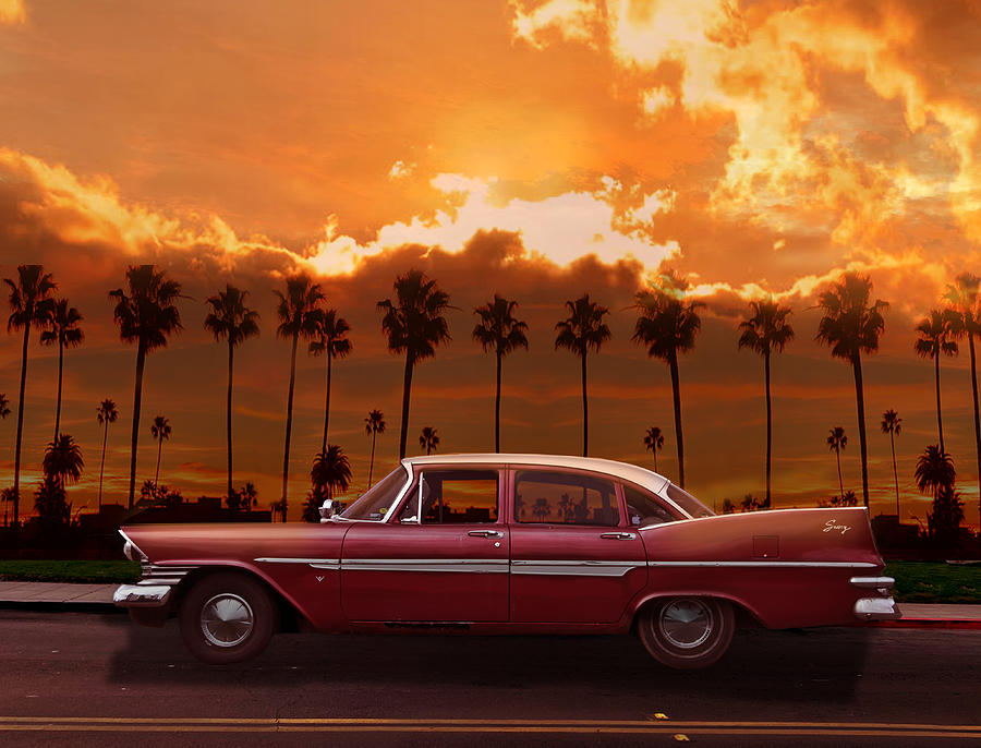 Vintage Plymouth Savoy California  Red And Orange Sunset Photograph by Larry Butterworth