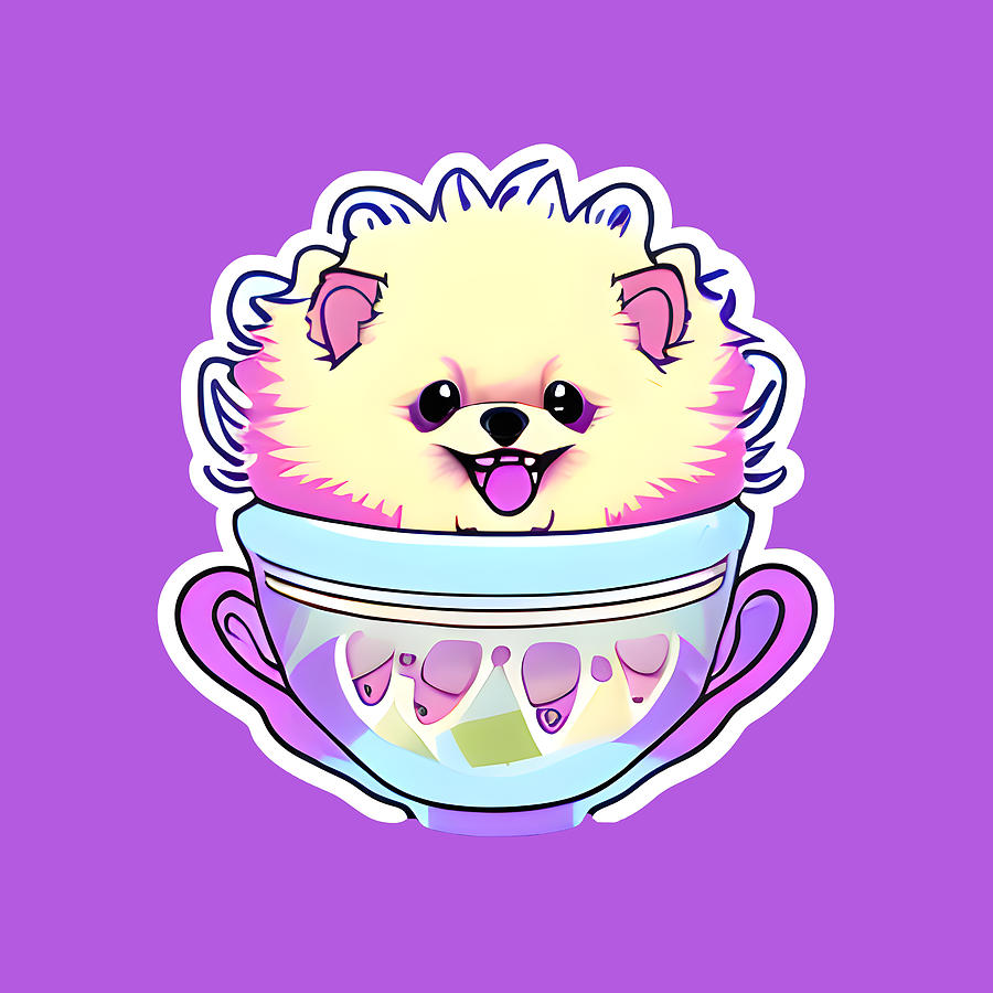 PO017 White Teacup Pomeranian Toy Pom Pomeranian Dog Digital Art by