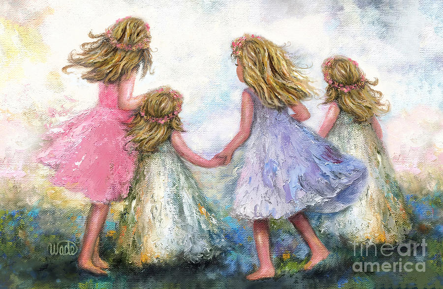 Holding Hands Painting - Pocket Full of Posies Four Blonde Sisters by Vickie Wade
