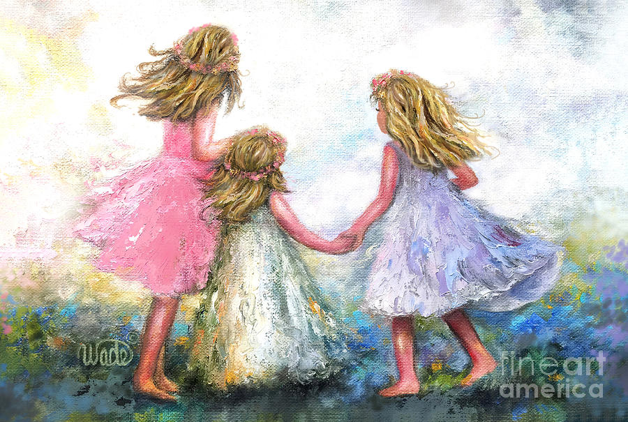 Ring Around The Rosy Painting - Pocket Full of Posies Three Sisters by Vickie Wade
