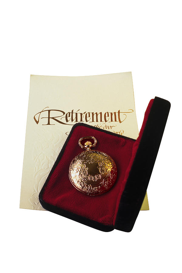 Pocket watch and retirement card Photograph by Comstock