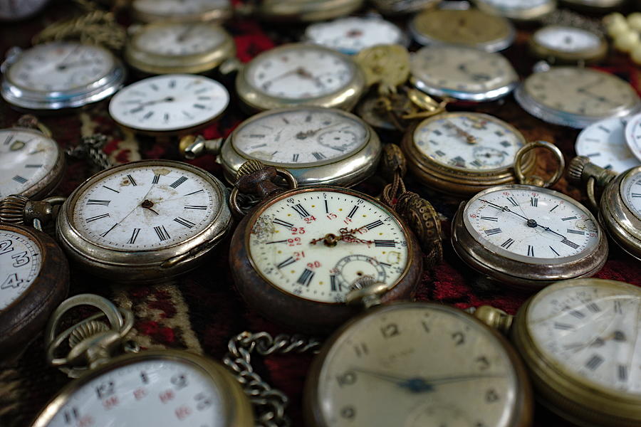 Pocketwatches on Display at a Street Market Photograph by Sean Hannon