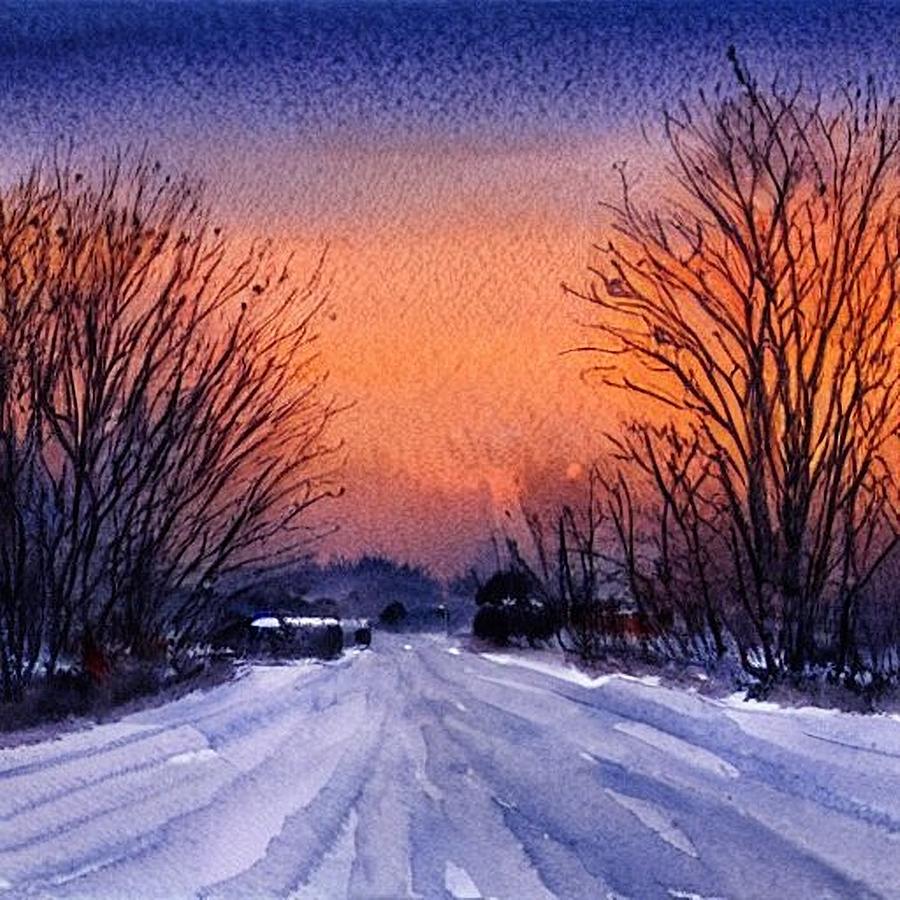 Poconos Country Road at Sunset Painting by Christopher Lotito