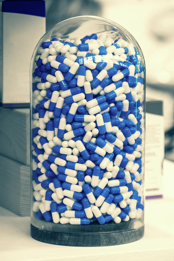 Blue Photograph - POD_blue pills medicals industry science background vertical by Luca Lorenzelli
