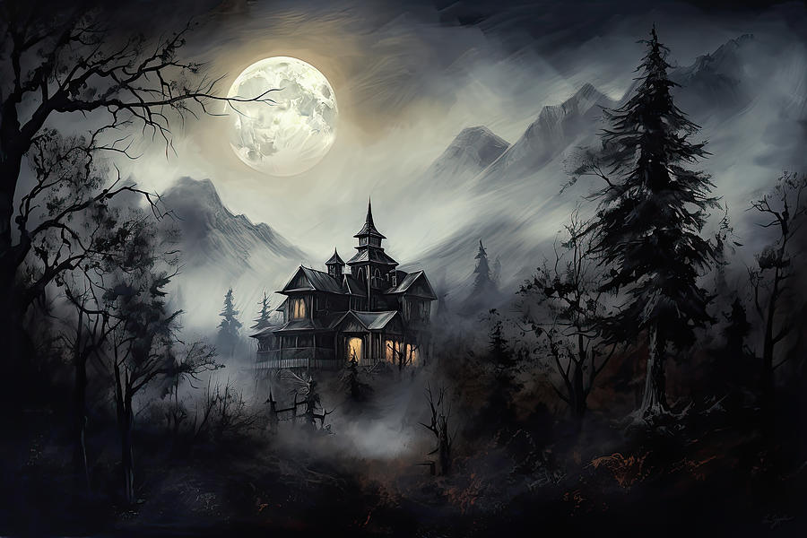 Poes House of Usher - Dark and Eerie -  Inspired by Poes The Fall of the House of Usher Painting by Lourry Legarde