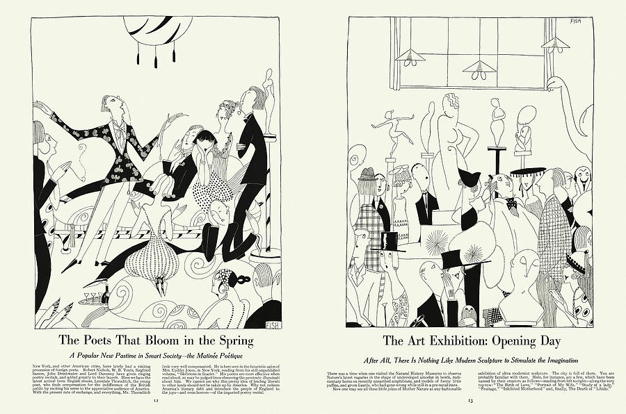 Poetry and Art Exhibitions in 1920s. Satirical sketches by By Anne Fish Drawing by Ikonographia - Anne Fish