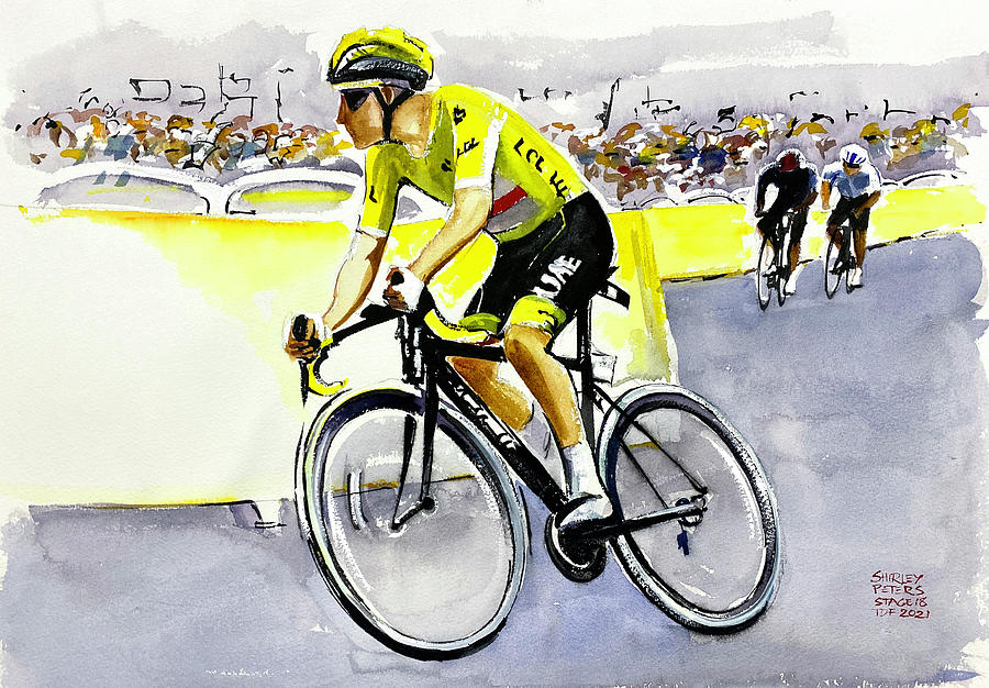 Pogacar on Tourmalet Stage 18 TDF2021 Painting by Shirley Peters