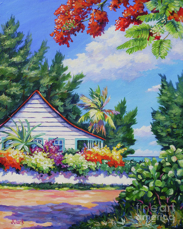 Summer Painting - Poinciana and Cottage by John Clark