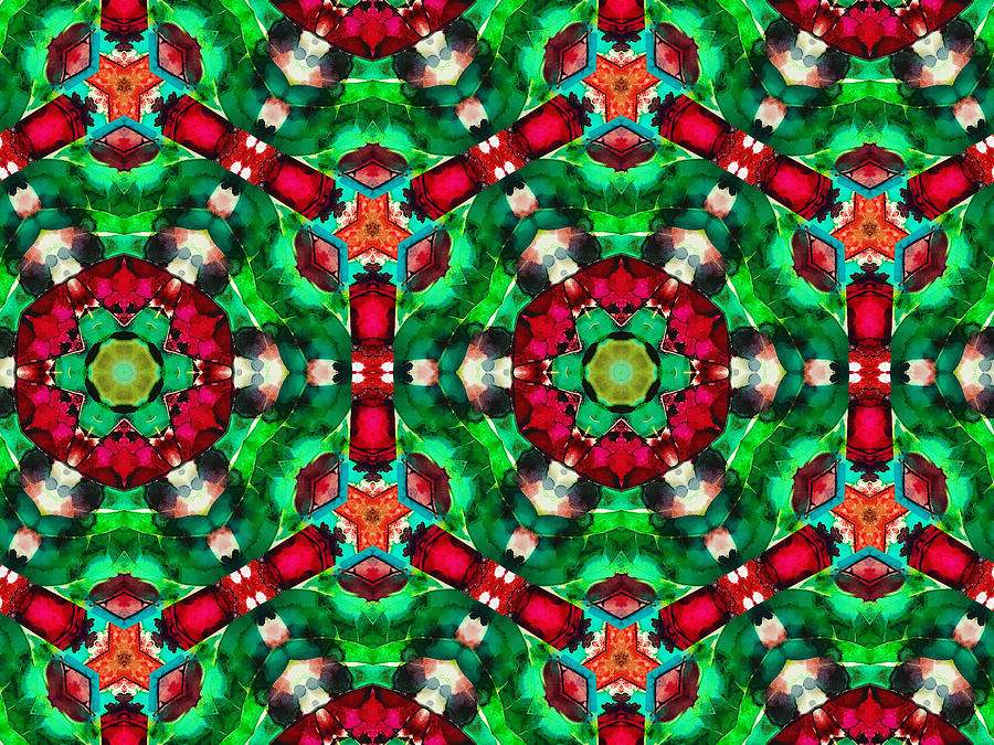 Poinsetta Abstract Kaleidoscope Series 1 Mixed Media by Eileen Backman