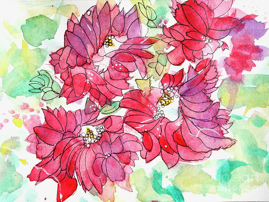 Poinsettia 1- watercolor ink Painting by Patty Donoghue - Pixels