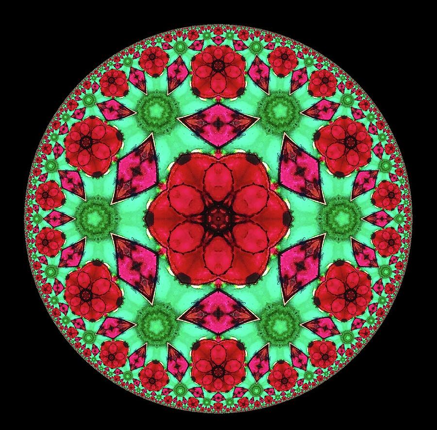 Poinsettia Abstract Kaleidoscope Series 12 Mixed Media by Eileen Backman