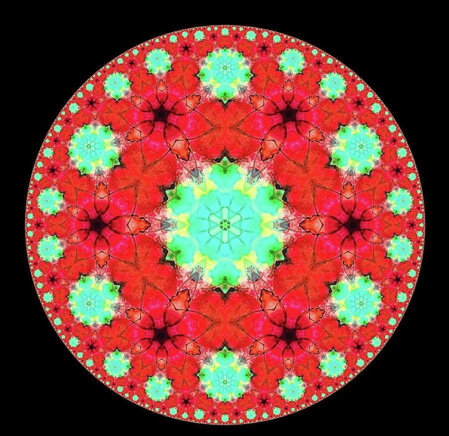 Poinsettia Abstract Kaleidoscope Series 15 Mixed Media by Eileen Backman