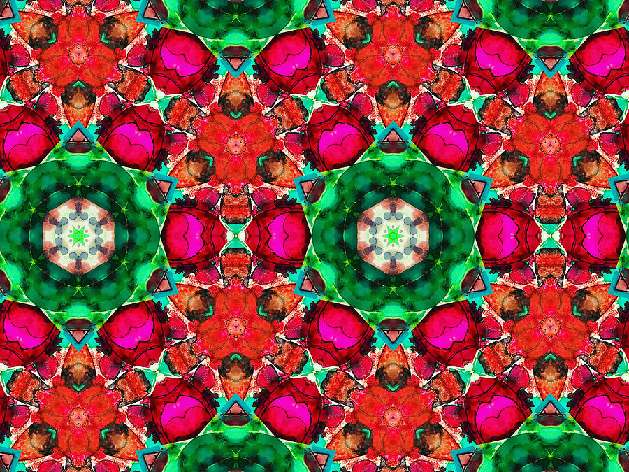 Poinsettia Abstract Kaleidoscope Series 2 Mixed Media by Eileen Backman