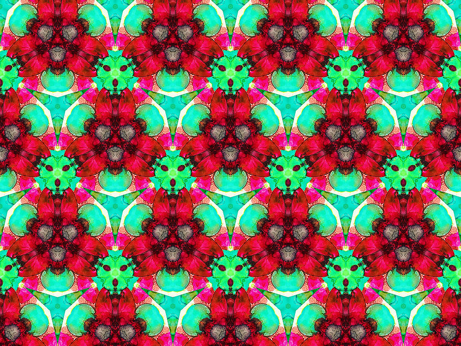 Poinsettia Abstract Kaleidoscope Series 6 Mixed Media by Eileen Backman