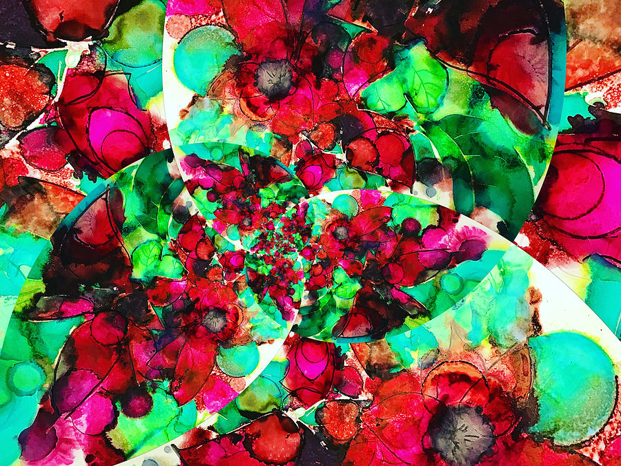Poinsettia Abstract Spiral Series 5 Mixed Media by Eileen Backman