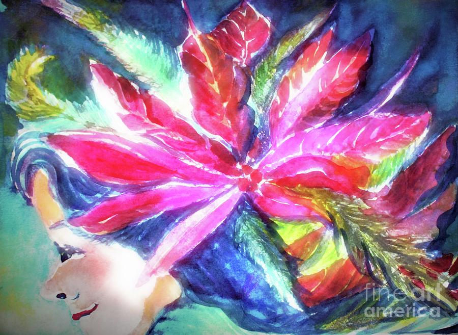 Poinsettia Elf Painting by Mindy Newman