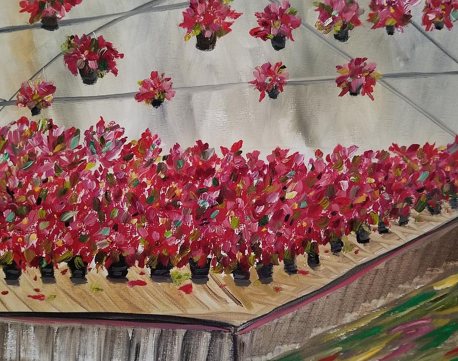 Poinsettia Greenhouse Painting by Judith Rhue