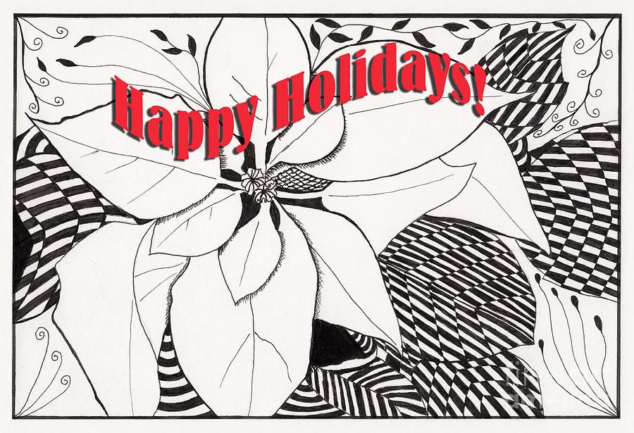 Poinsettia Happy Holidays Card Drawing by Conni Schaftenaar