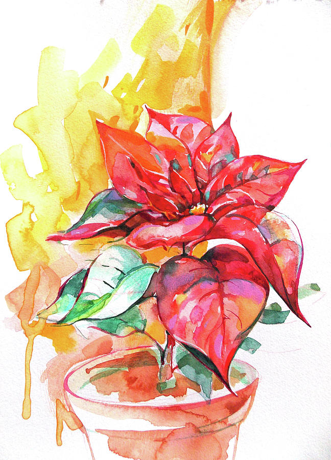 Poinsettia - Christmas gift Painting by Katya Atanasova
