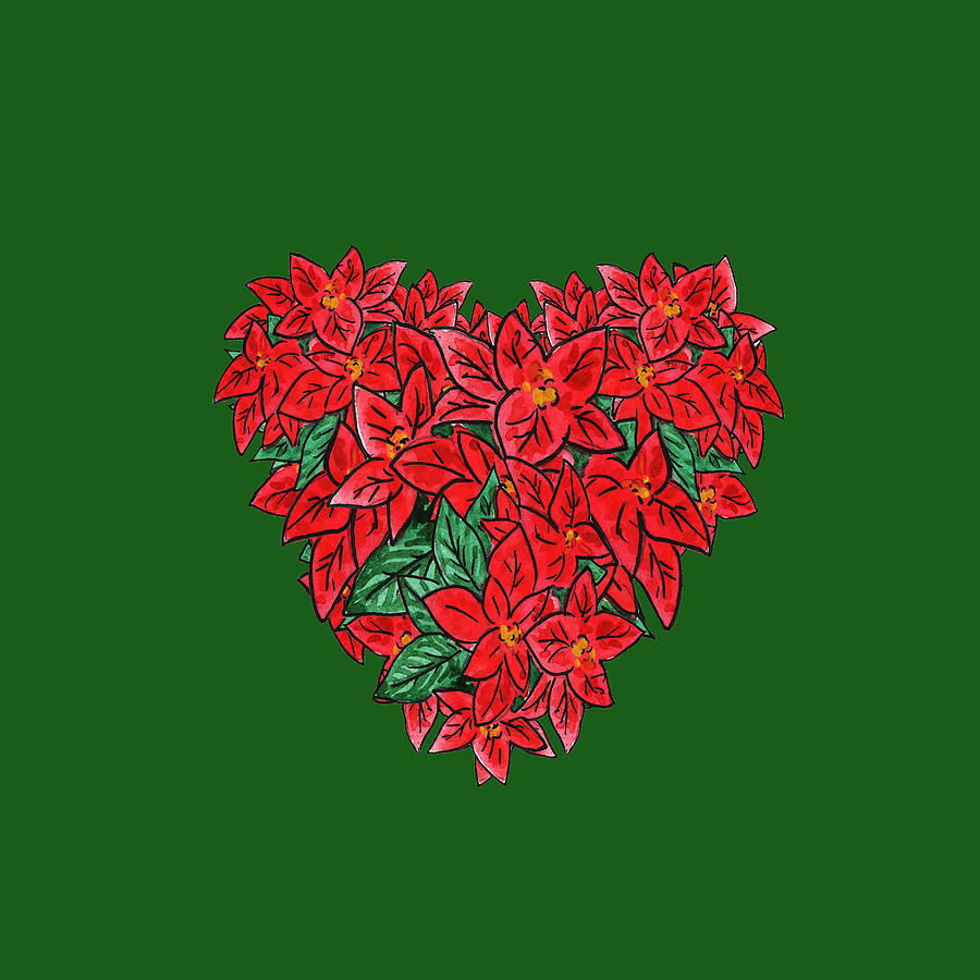 Poinsettia Minimalism Watercolor Heart Painting