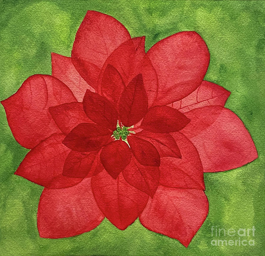 Poinsettia on Green Painting by Lisa Neuman