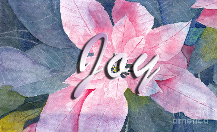 Poinsettia Watercolor with Joy Message Digital Art by Conni Schaftenaar