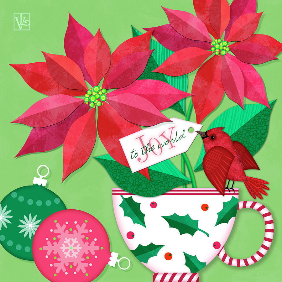 Poinsettias in Christmas Mug Digital Art by Valerie Drake Lesiak