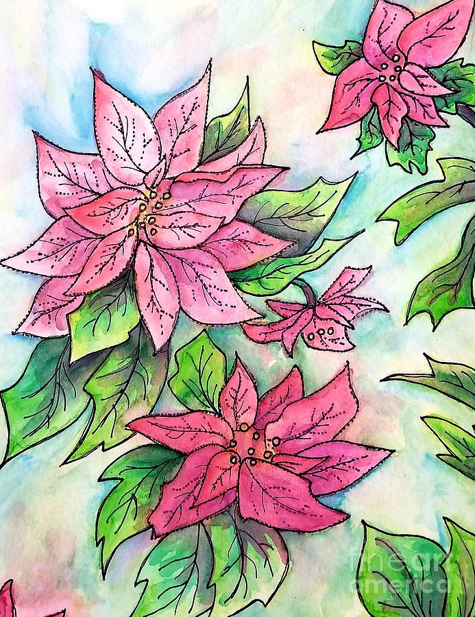 Poinsettias in Watercolor Painting by Expressions By Stephanie