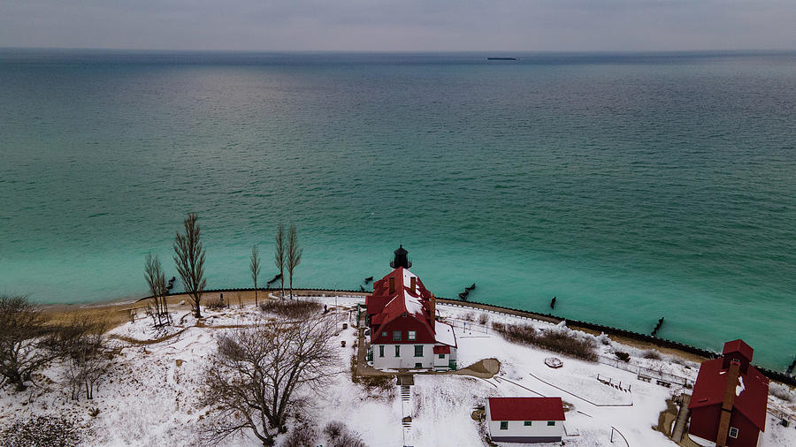 Point Betsie Lighthouse behind view with Lake Michigan Photograph by Eldon McGraw