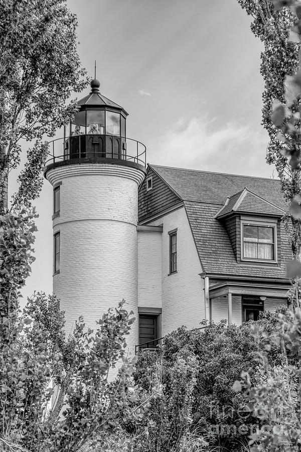 Point Betsie Lighthouse Close Grayscale Photograph by Jennifer White