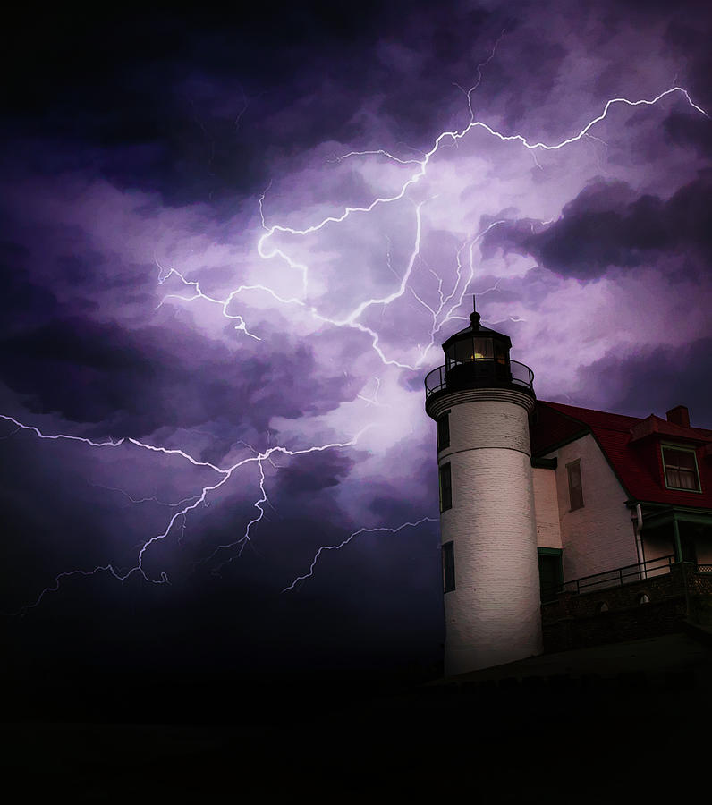 Point Betsie Lighthouse Storm Mixed Media by Dan Sproul