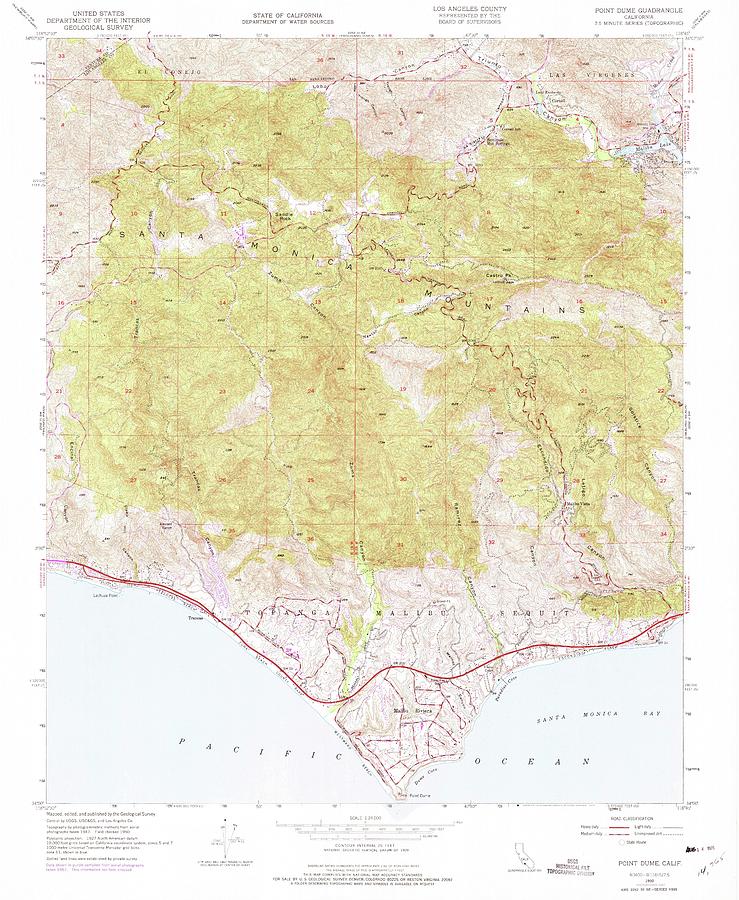 Point Dume Ca From 1950 Vintage Map High Quality Mixed Media By Vintage 