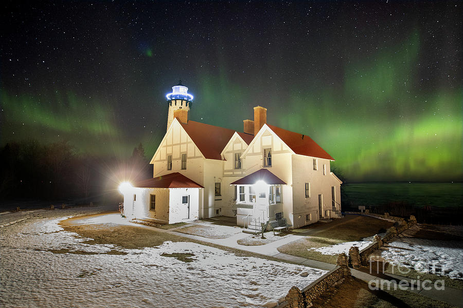 Point Iroquois Lighthouse Northern Lights -2949 Photograph by Norris Seward
