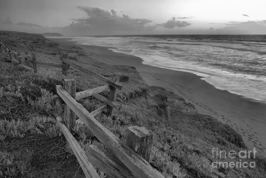 Point Reyes Sunset Over The Fence Black And White Photograph by Adam Jewell