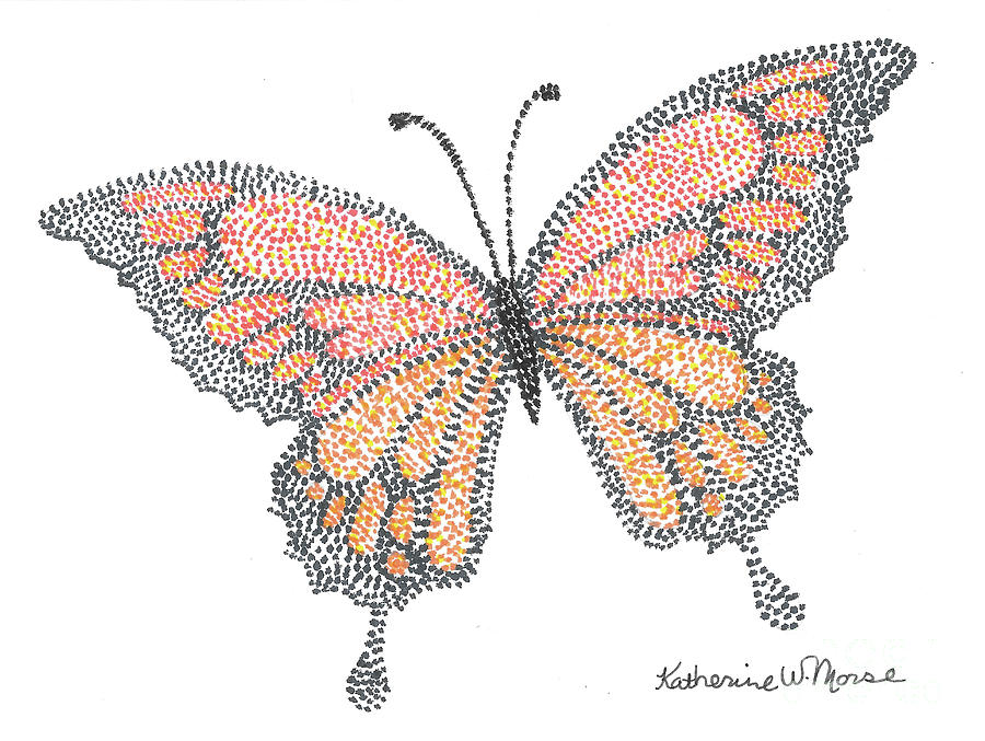 Pointillism Butterfly Drawing by Katherine W Morse