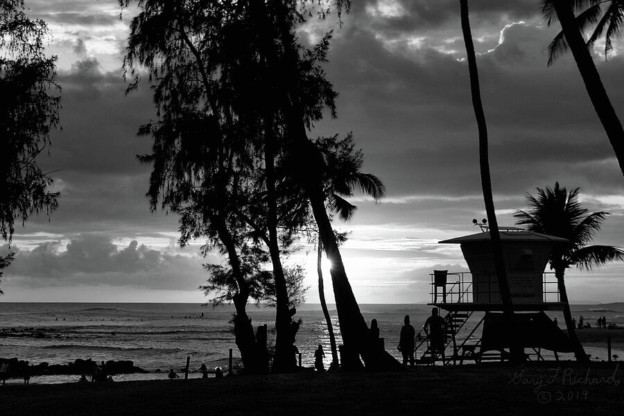 Poipu Beach Park Kauai Sunset BW Photograph by Gary F Richards