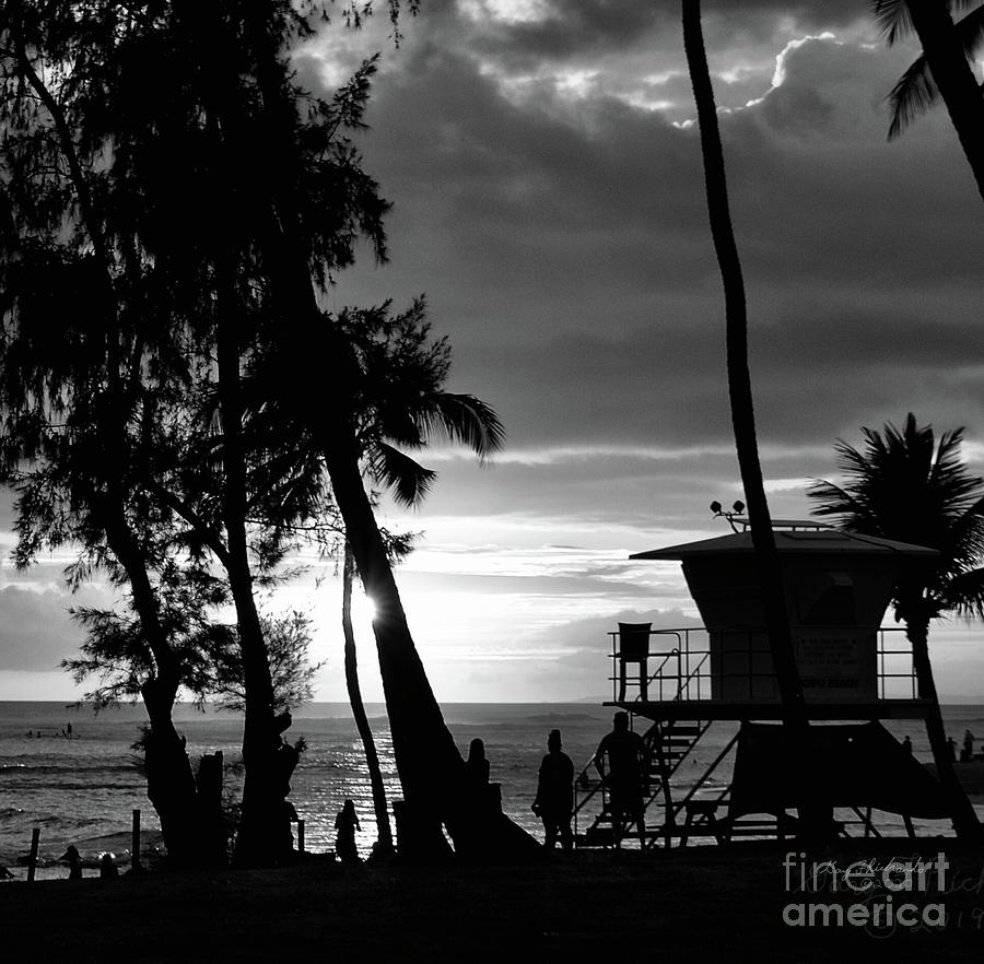 Poipu Beach Park Kauai Sunset BW Sq Photograph by Gary F Richards