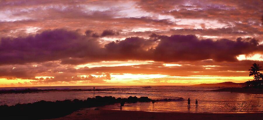 Poipu Beach Park Kauai Sunset Pano Photograph by Gary F Richards