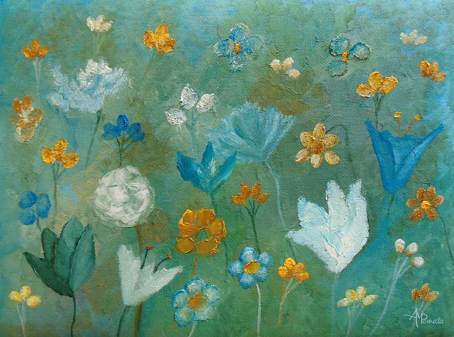 Flower Painting - Poise In Turquoise by Angeles M Pomata