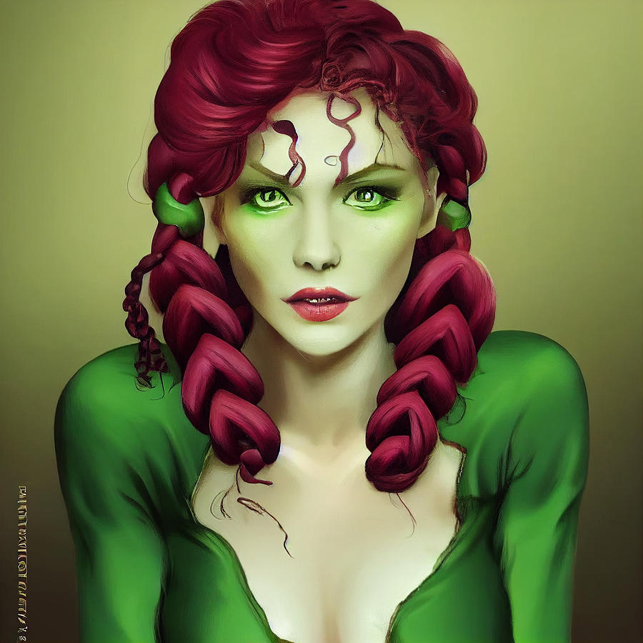 Poison Ivy Is A Leggy Android With Braids In Deep Red Hair And Red ...