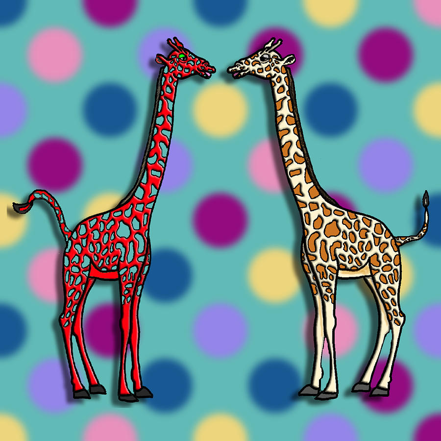 Polka Dot Animals ...Chit Chatty Giraffes Mixed Media by Kelly Mills