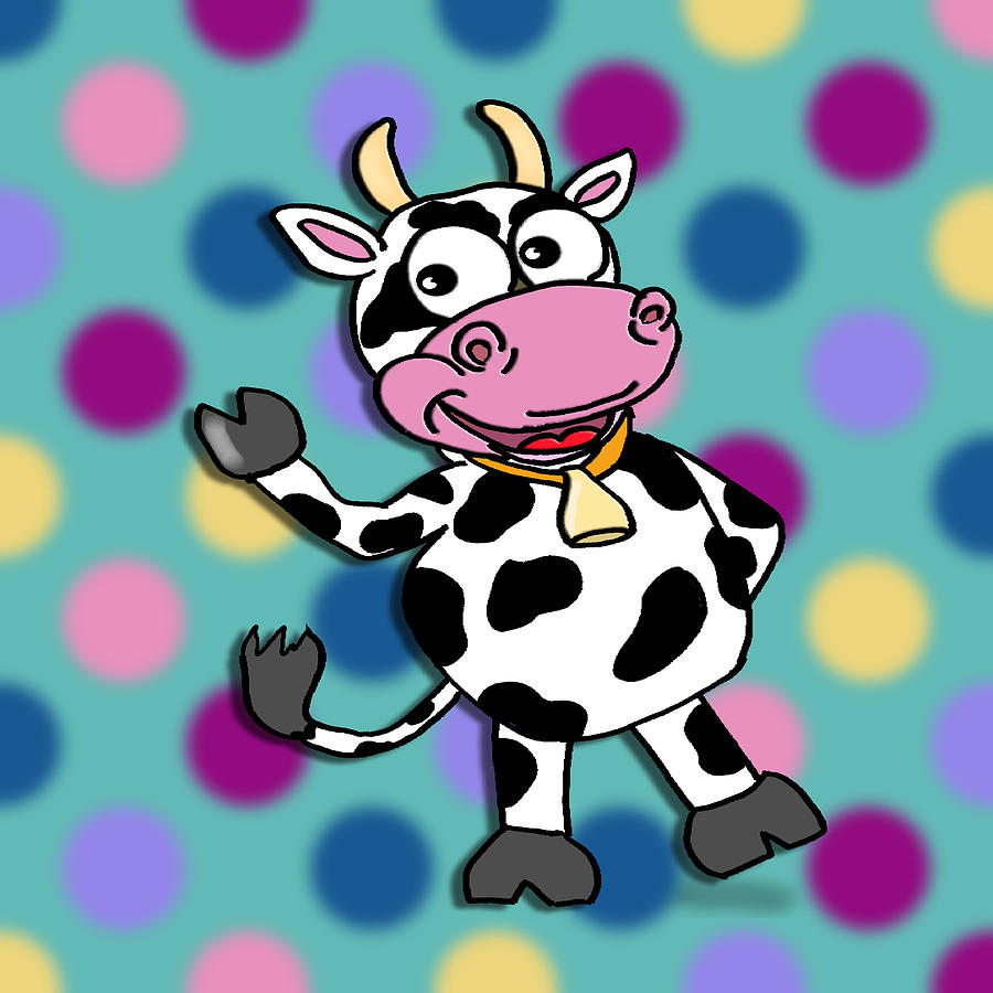 Polka Dot Animals ...Howdy Cow Mixed Media by Kelly Mills