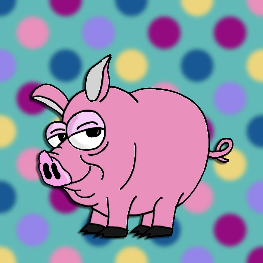 Polka Dot Animals ...Sassy Pig Mixed Media by Kelly Mills