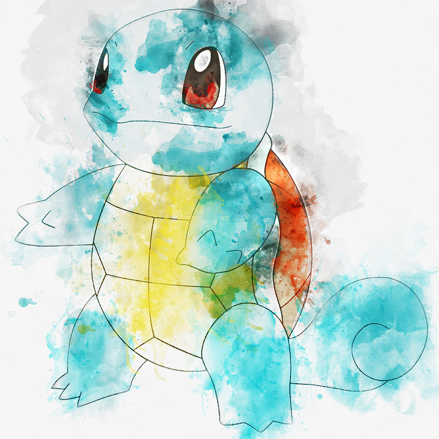 Abstract Painting - Pokemon Squirtle Abstract Portrait - by Diana Van by Diana Van