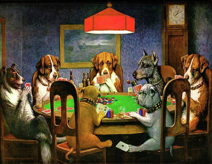 Animal Photograph - Poker Dogs A Friend In Need by C M  Coolidge