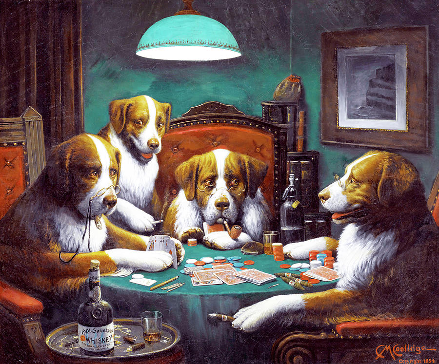 Bold Bluff Dogs Playing Poker' by C.M Coolidge Framed Graphic Art 