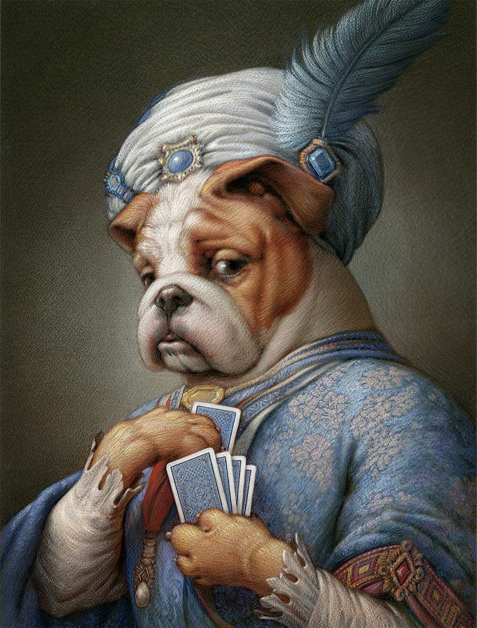 Pokerdog Bulldog Pastel by Kurt Wenner