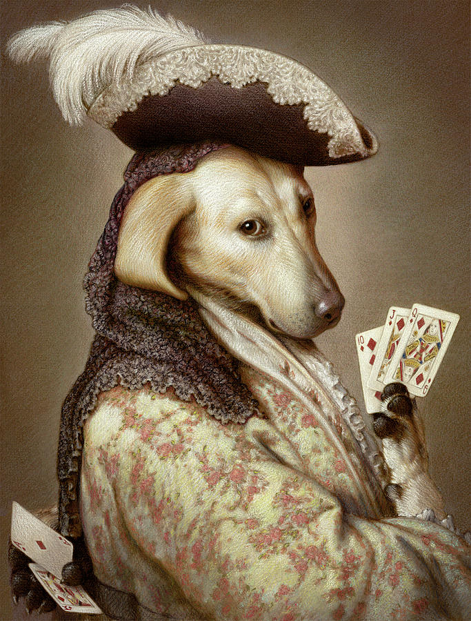 Pokerdog Greyhound Pastel by Kurt Wenner