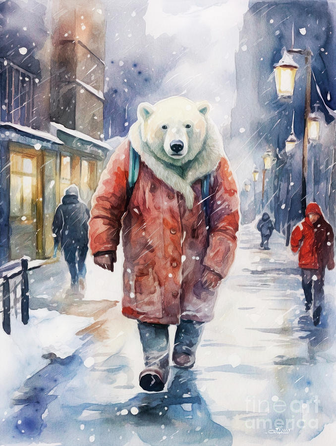 Polar Bear in Town Digital Art by Jutta Maria Pusl