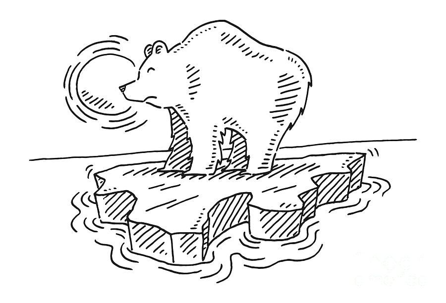 Polar Bear On Melting Ice Symbol Drawing Drawing by Frank Ramspott